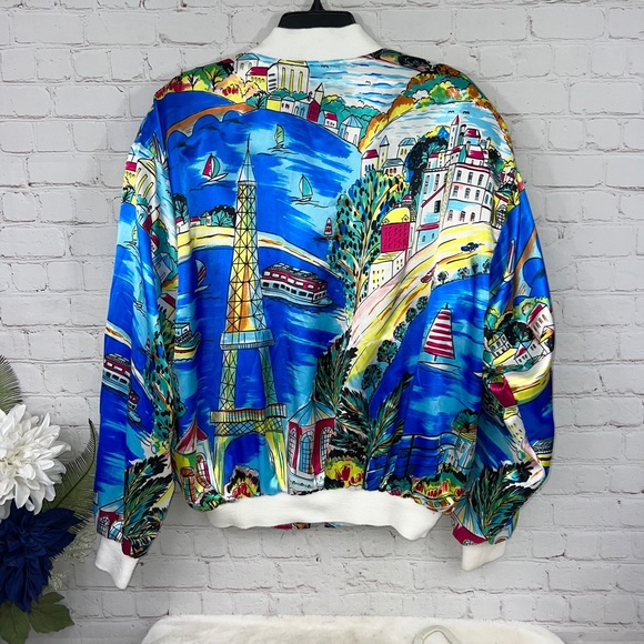 🏷️VINTAGE |•JACQEULINE FERRAR•| Oversize Multicolor Satin Jacket - Picture 2 of 11